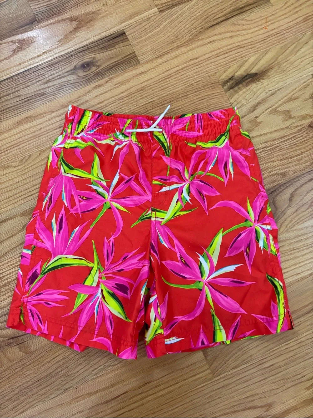 Old Navy Red Swim Trunks with Pink & Lime Floral Print